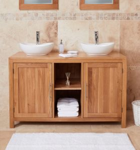 Valencia Solid Oak Oak Dual Sink Unit with Two Doors (Round)
